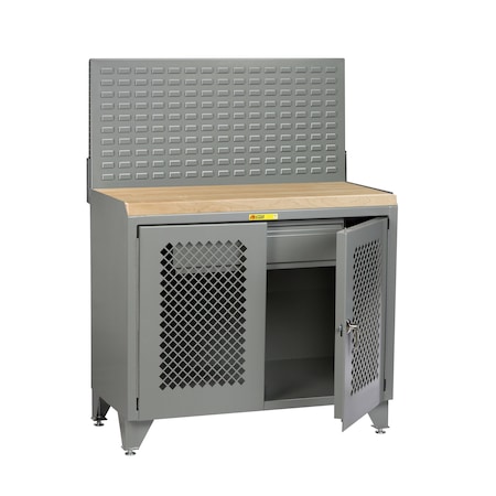 Little Giant Bench Cabinet, 24" X 48", Perforated Doors, Butcher Block, Louvered MJPLL2D2448HDLP